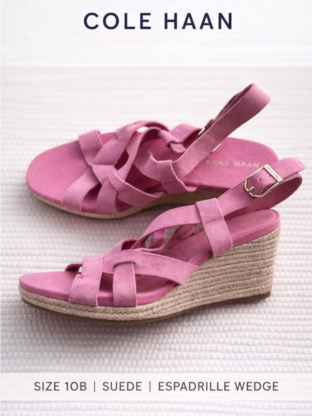 Cole Haan Grand.OS Pink Suede Espadrille Wedge Sandals Size 10B
